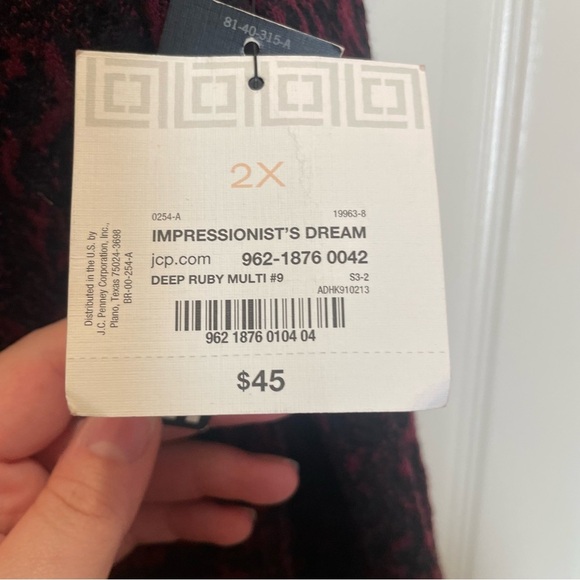 NWT Liz Claiborne Woman's Black & Burgundy Textured Tweed Blouse Plus Size 2X - Picture 4 of 5